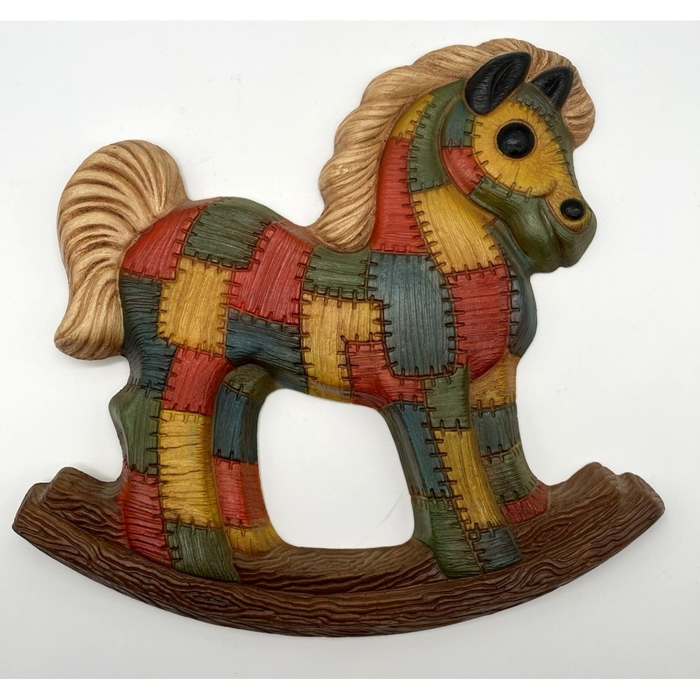 Vintage 80's Frankies Designs Foam Patchwork Rocking Horse Wall Hanging Nursery